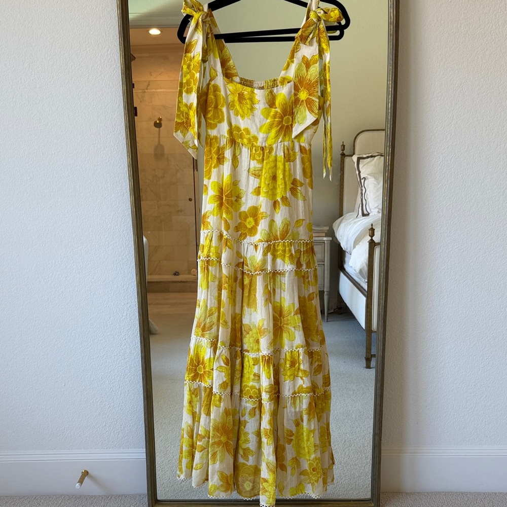 Alemais - Yellow Floral Tie-Shoulder Maxi Dress